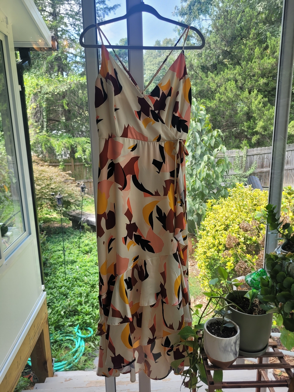 Nine West Cream Multi Abstract Print Midi Wrap Dress